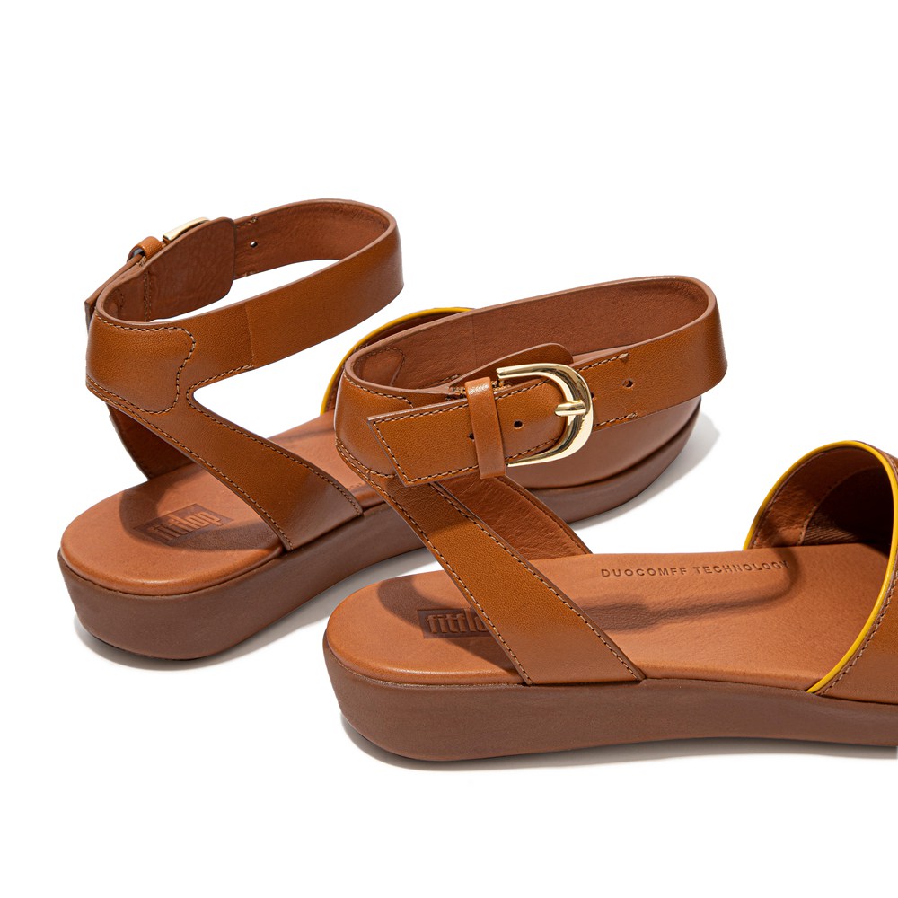 Fitflop Womens Sandals Brown - Cova Pop-binding Leather Peep-toe - 52CVZPXRK